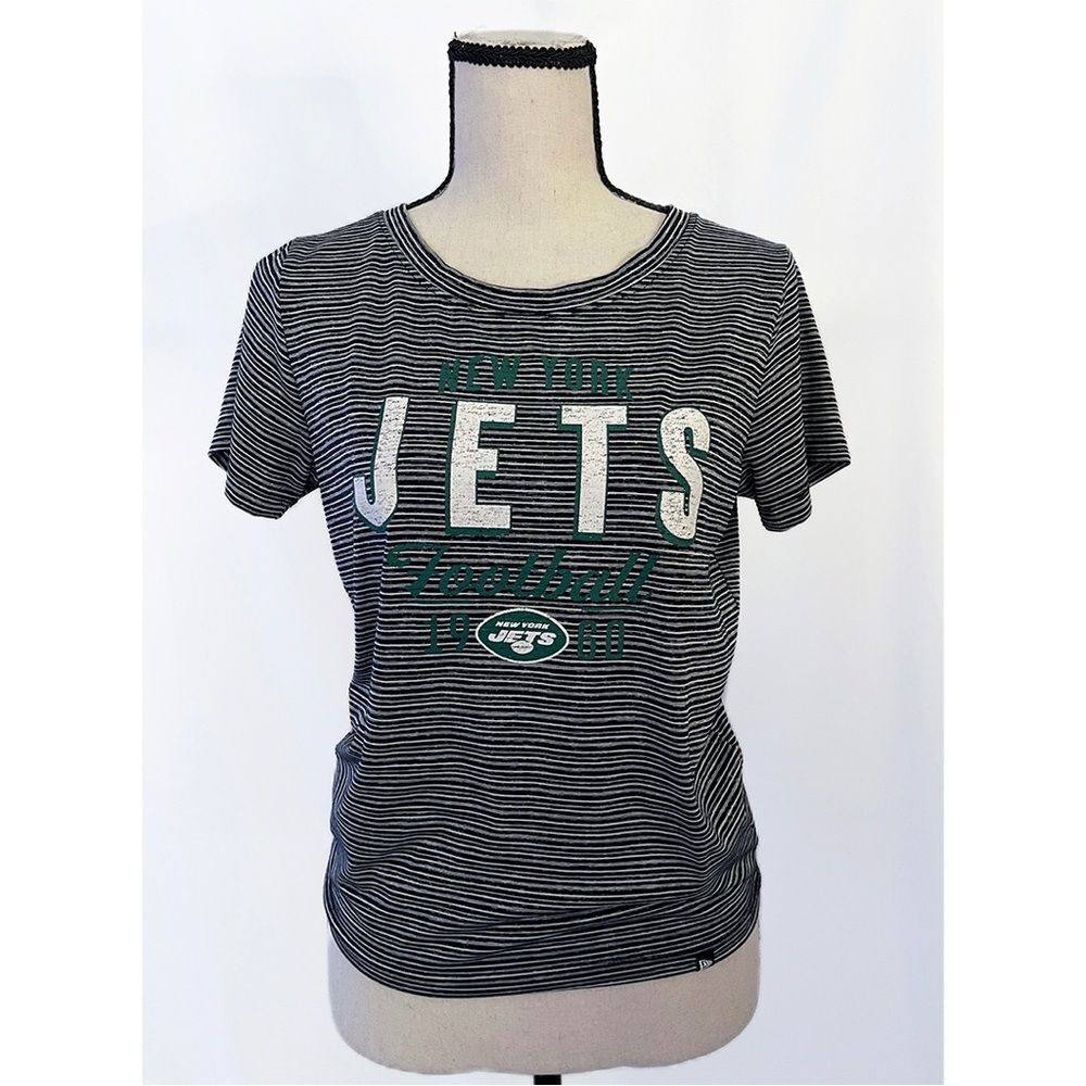NFL New York Jets Tee Shirt | Grey & White Stripes, Short Sleeves